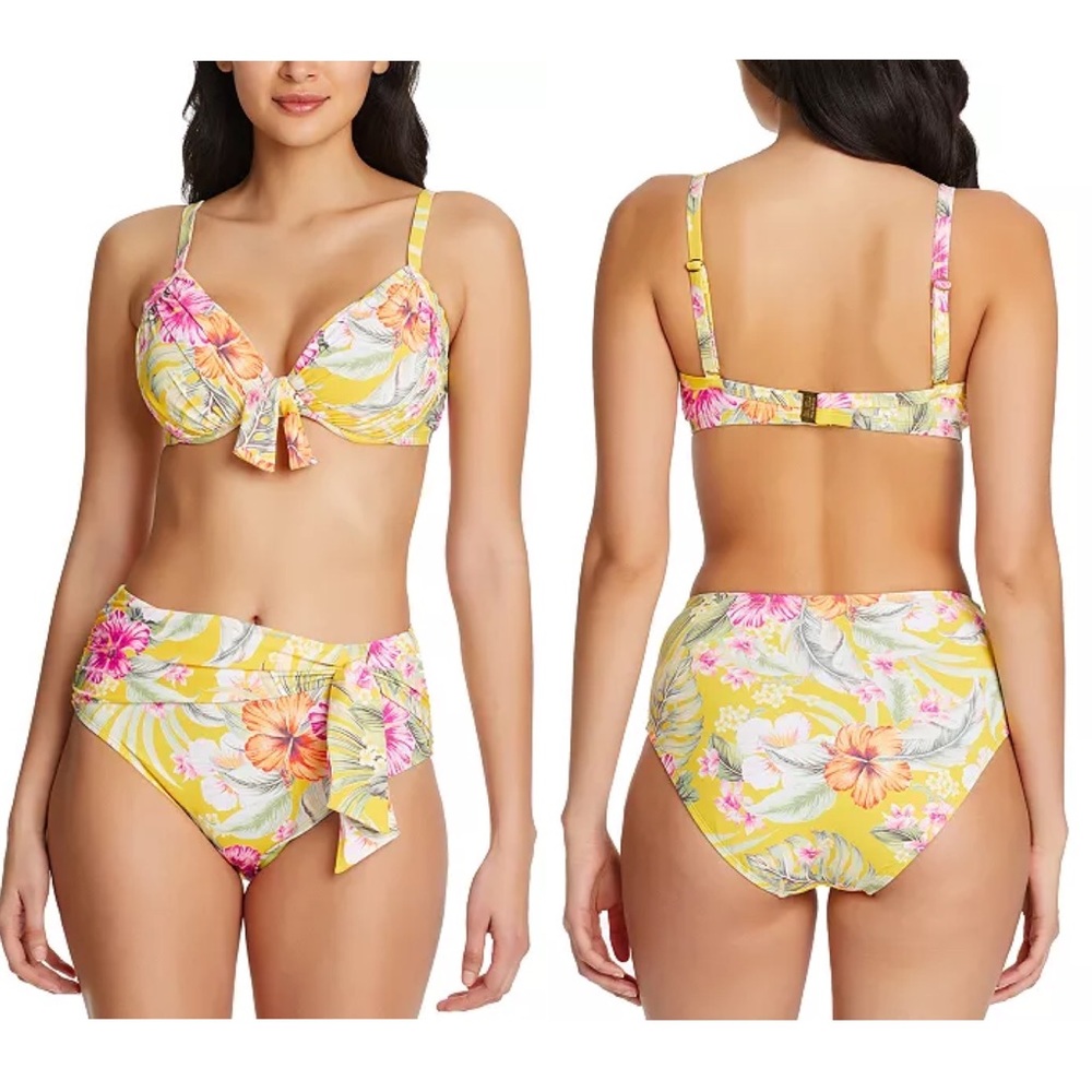 Bleu by Rod Beattie Paradiso High Waist Bikini Bottoms in Yellow Floral Size 4